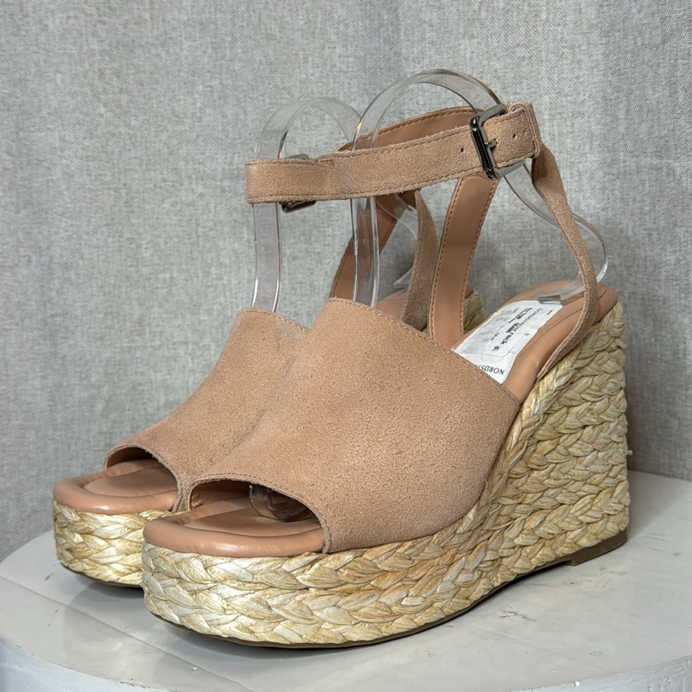 MARC FISHER NELLY PEACH SUEDE WOMENS  ANKLE STRAP ESPADRILLE WEDGES **NWT** - Picture 4 of 15